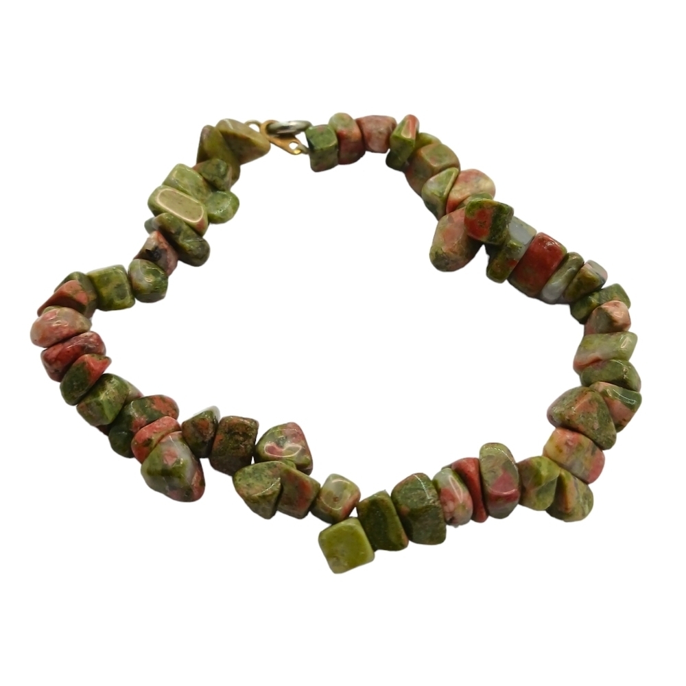 Vintage Natural Unakite Stone Womens Bracelet Brown Green Jewelry Boho
